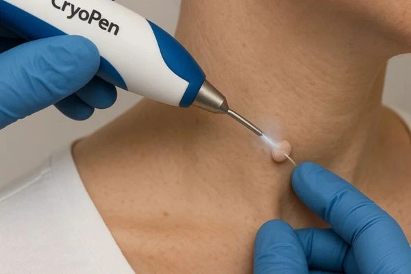 Person receiving cryotherapy Woodham Ferrers for skin tag removal